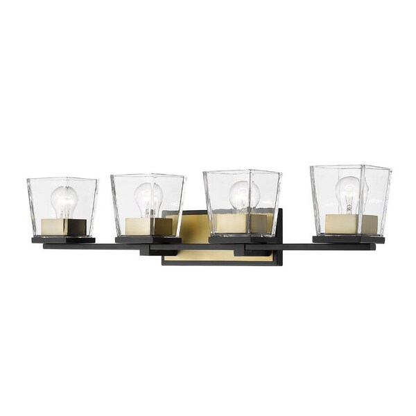 Z-Lite Bleeker Street 4 Light Vanity, Matte Black & Olde Brass & Clear 475-4V-MB-OBR - main